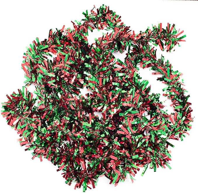 Anderson's Metallic Red & Green Tinsel Twist Garland, 25ft Holiday Decoration, Christmas Tree Trim, Parade Float Decor, Party Supplies, Halloween, Graduation, Indoor/Outdoor Event Garland