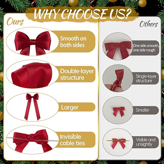 AYGXU 24pcs Christmas Bows,red Bows for Gift Wrapping,Bow for Christmas Tree,Double-Sided Ribbon Bow Decorations for Christmas Party,Bag Ties Twists