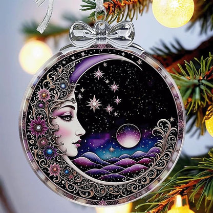 Sun and Moon Christmas Ornament Crystal Glass with Gift Box- Hanging Ornaments for Christmas Tree Xmas Decorations, Holiday Keepsake Present Exchange Ideas