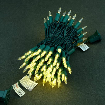 YULETIME Warm White LED Christmas Lights with Green Wire, 33 ft 100 Count UL Certified Commercial Grade Holiday String Light Set (Warm White - Green Wire)