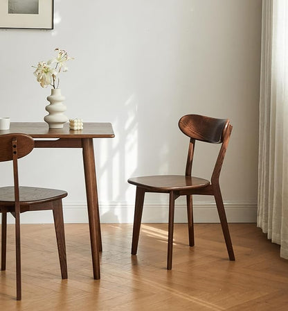 Oak Dining Chairs, Kitchen Chairs, 100% Solid Wood Modern Dinner Chair with Curved Backrest, Dining Room Chair for Kitchen, Living Room, Dining Room (1PK, Walnut)