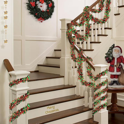 50FT Christmas Tinsel Garland - Metallic Twist Garland for Christmas Tree Decorations, Xmas Tree Decor for Home Indoor Outdoor Holiday Party Supplies (Green and Red)