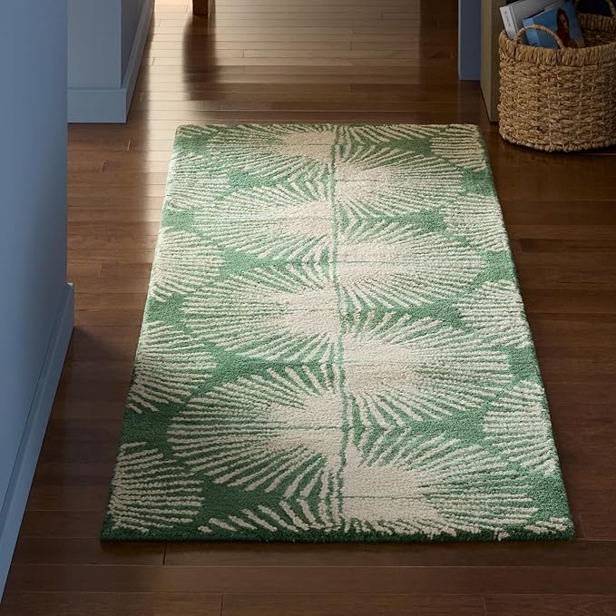 Nicole Miller New York Kendall Fluted Geo Handcrafted Runner Area Rug, 100% Wool Rug, Green, 2'5"x7"