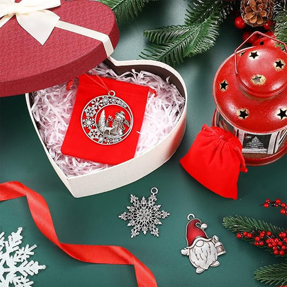 Zhengmy 8 Pieces Christmas Ornaments 2025 Solid Pewter Christmas Tree Ornament Metal Gnomes Santa Angel Snowman Hanging Craft Xmas Gifts with Red Bags(Cute)