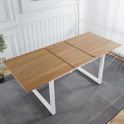 55''- 71'' Extendable Dining Room Table, Expandable Dining Table with Metal Leg, Modern Mid Century Large Table, for 2-6 Person, Light Oak