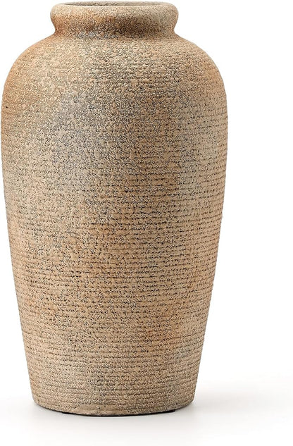 Large Ceramic Rustic Vase, 11 inch Minimalist Decorative Vase, Farmhouse Tall Wood Colored for Home Decor, Living Room, Shelf Decor, Enterway, Table Decoration, Brown