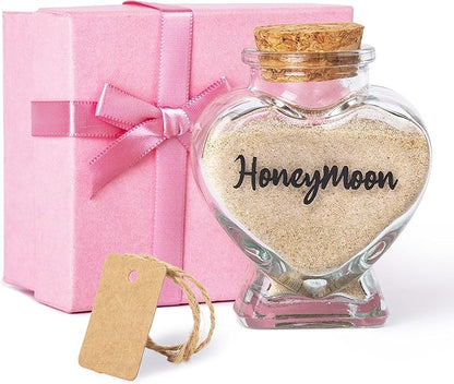 Honeymoon Sand Keepsake Jar，Bridal Shower, Wedding, Engagement, Honeymoon, Travel Gift for Couples, Newlywed, Fiance(Gift Box Includes) - 40ml Heart Shape Glass
