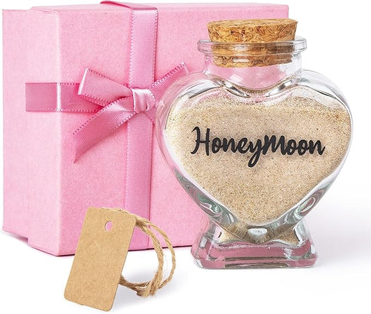 Honeymoon Sand Keepsake Jar，Bridal Shower, Wedding, Engagement, Honeymoon, Travel Gift for Couples, Newlywed, Fiance(Gift Box Includes) - 40ml Heart Shape Glass