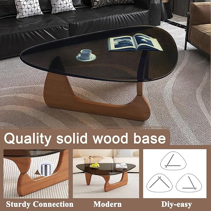 Modern Glass Coffee Table for Living Room, Mid Century Coffee Table, Stylish Coffee Tables, Suitable for Bedroom Living Room Reception Office Tables（Walnut/Grey，Large）