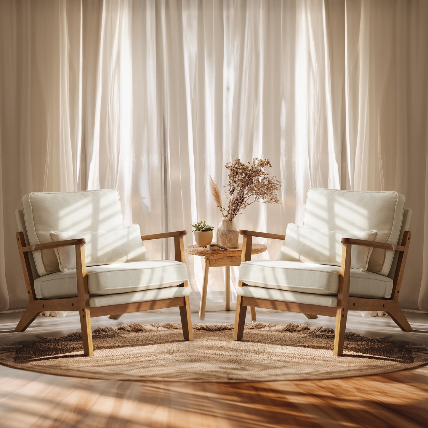 VINGLI Solid Wood Wide Armrests Accent Chair,Upholstered Mid Century Modern Chair with Pillow,Comfy Reading Chair Farmhouse Arm Chair,Chairs Living Room,Bedroom,Guest Room,Teddy Fleece,Khaki