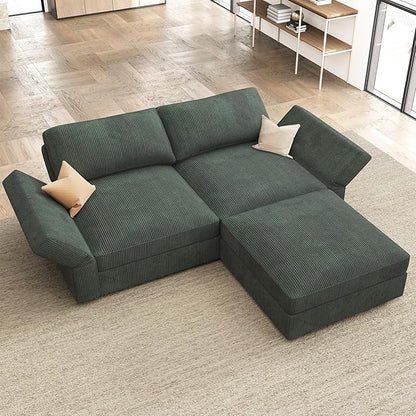 HONBAY Modular Sectional Sofa with Storage Corduroy Sectional Couches with Chaise L Shaped Sectional Couches for Living Room,Green