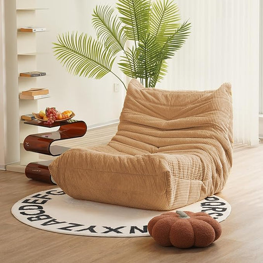 N&V Fireside Chair Mid Century Armless Floor Sofa Corduroy Lounge Chair Foam Accent Chair, Beige