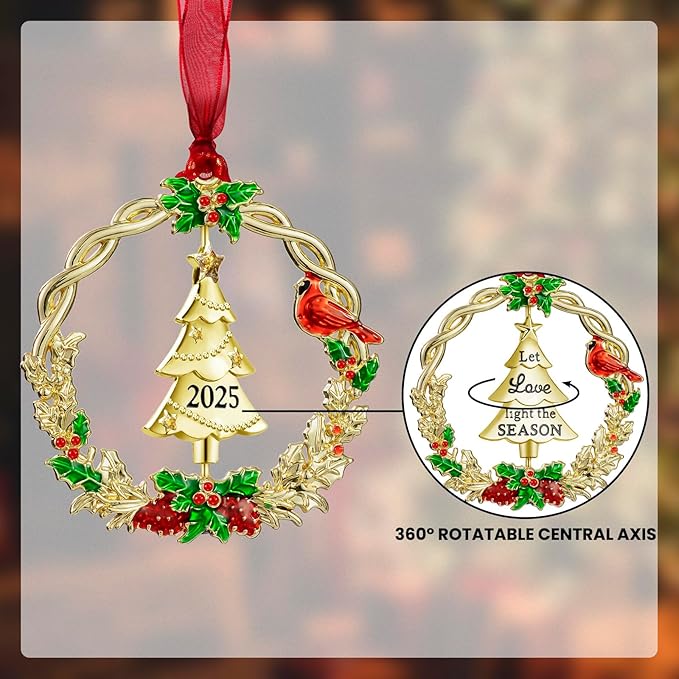 Christmas Tree Ornament Metal Silver Hanging Rotatable Design Charm Holiday Decorative Pendant Gift Keepsake (Golden, 2025)