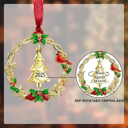 Christmas Tree Ornament Metal Silver Hanging Rotatable Design Charm Holiday Decorative Pendant Gift Keepsake (Golden, 2025)