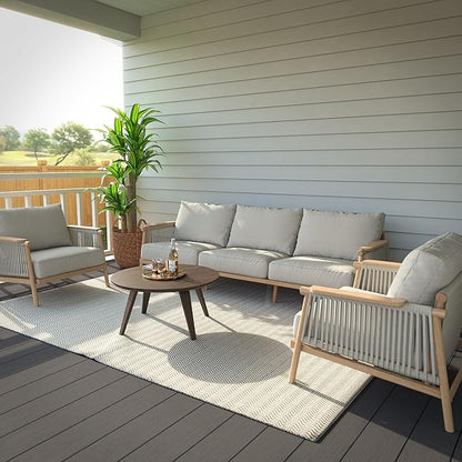 Acanva Modern All-Weather Aluminum Outdoor Sofa with Thick Cushions, Olefin Fabric Sunroom Backyard Furniture, 3 Piece Set (Couch & 2 Chairs)