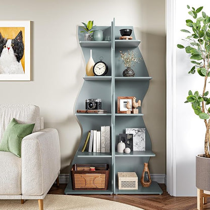 LITTLE TREE Small Corner Shelf, Modern 5-Tier Wall Corner Bookshelf, Stylish Bookcase Storage Rack for Small Space, Living Room, Bedroom, Blue, 1 Pack