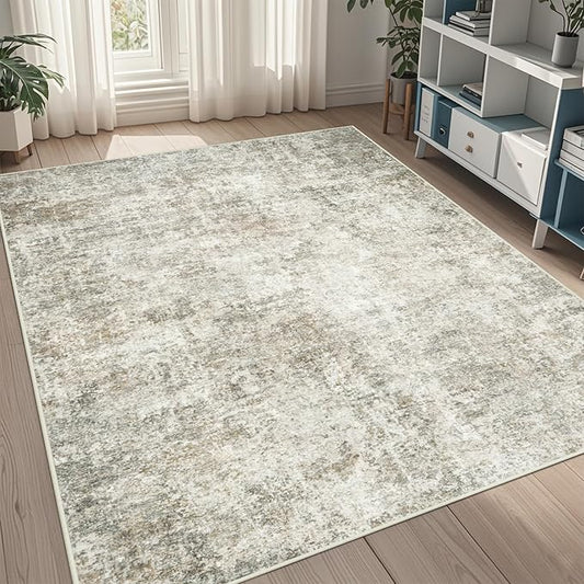 5x7 Area Rugs for Living Room Rug Washable: Abstract Rug for Dining Room Bedroom Carpet Non Slip 5 by 7 Indoor Modern Nursery Home Office Beige Brown