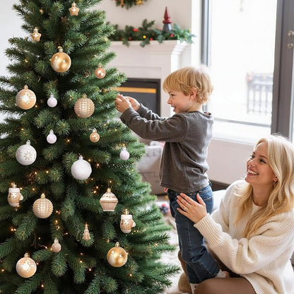 DeckTheHalls 42 Pcs Christmas Ornaments, Various Styles of Christmas Ball Ornaments, Shatterproof Christmas Balls for Holiday Xmas Tree Decor, Hanging Ornament for Indoor Decoration (Gold & White)