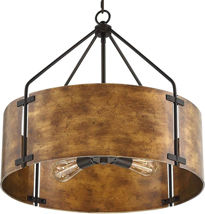 Possini Euro Design Pendant Light Fixture - 4 Light, Bronze Drum Shade, Rustic Industrial Pendant Light for Kitchen Islands, Living Rooms, Foyers, and Bedrooms - 22" Wide, 21 1/2" High