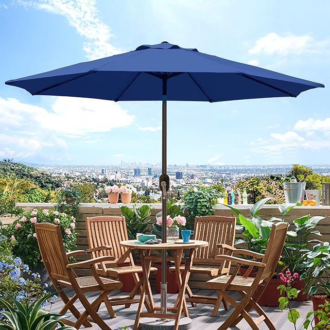 Blissun 9' Outdoor Patio Umbrella, Outdoor Table Umbrella, Yard Umbrella, Market Umbrella with 8 Sturdy Ribs, Push Button Tilt and Crank