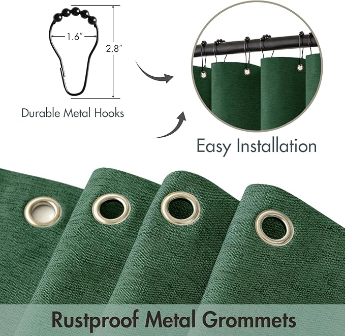 MIULEE Christmas 84" Long Scalloped Shower Curtain Linen Textured with 12 Metal Hooks Cute Extra Long Heavy Duty Washable Waterproof Cloth Curtains with Black Border for Bathroom Hotel,Dark Green