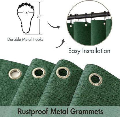 MIULEE Christmas Dark Green Scalloped Shower Curtain Linen Textured with 12 Metal Hooks Cute Heavy Duty Washable Waterproof Thick Cloth Shower Curtains with Black Border for Bathroom Hotel,W72*L72