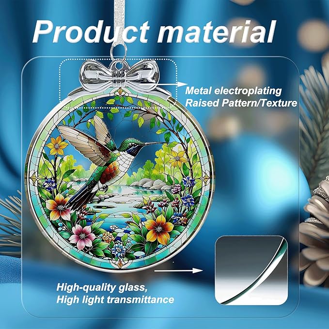Hummingbird Christmas Ornament Crystal Glass with Gift Box- Hanging Ornaments for Christmas Tree, Christmas Ornaments Xmas Decorations, Holiday Keepsake Present Exchange Ideas