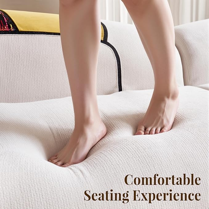 YINIX 102" Oversized Modern Curved Sofa, Minimalist 4-Seat Chenille Couch for Living Room Apartment, Boneless Sectional Floor Lounge Couches with Bohemian Style Pillows, No Assembly