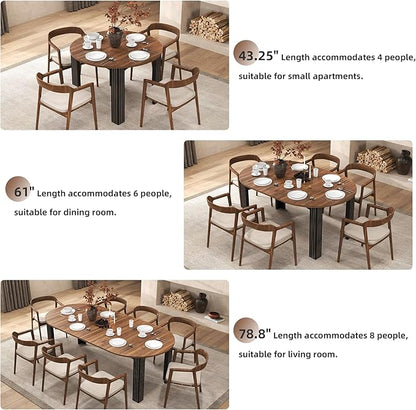 43-78 Inch Extendable Round Dining Table for 4-8 People, Modern Farmhouse Wood Kitchen Dinner Table with Oval Expandable Wooden Top and 2 Removable Leaves for Dining Room, Living Room(Walnut, Brown)