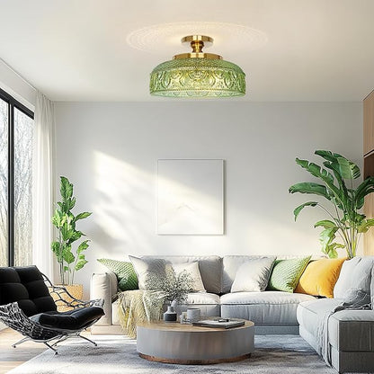 Lamomo Semi Flush Mount Ceiling Light, Upgraded Larger Green Hallway Light Fixture, 3-Bulb Globe Glass Close to Ceiling Scone, Indoor Hanging Light for Bedroom Kitchen Porch Hallway,Bulbs Not Included