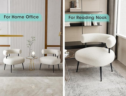 Mid Century Sherpa Boucle Accent Chair, Round Upholstered Barrel Arm Chair for Small Spaces, Fluffy Side Corner Chair for Living Room, Bedroom, Vanity, Office, Reading Nook