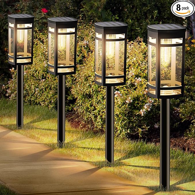 EXCMARK 8 Pack Solar Lights Outdoor Waterproof for Garden Pathway Walkway Driveway Yard Lawn Decorative Landscape Lighting. (Warm White Light, 8)