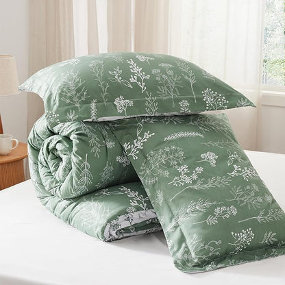 Bedsure Twin/Twin XL Comforter Set - Green Bed Set, 2 Pieces Cute Floral Bedding, 1 Soft Reversible Botanical Flowers Comforter and 1 Pillow Sham