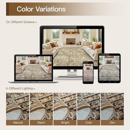 Lofus 5x7 Area Rug for Living Room,Brow Washable Area Rugs with Non-Slip Backing,Soft Neutral Carpets for Bedroom Dining Room Home Office Indoor Nursery