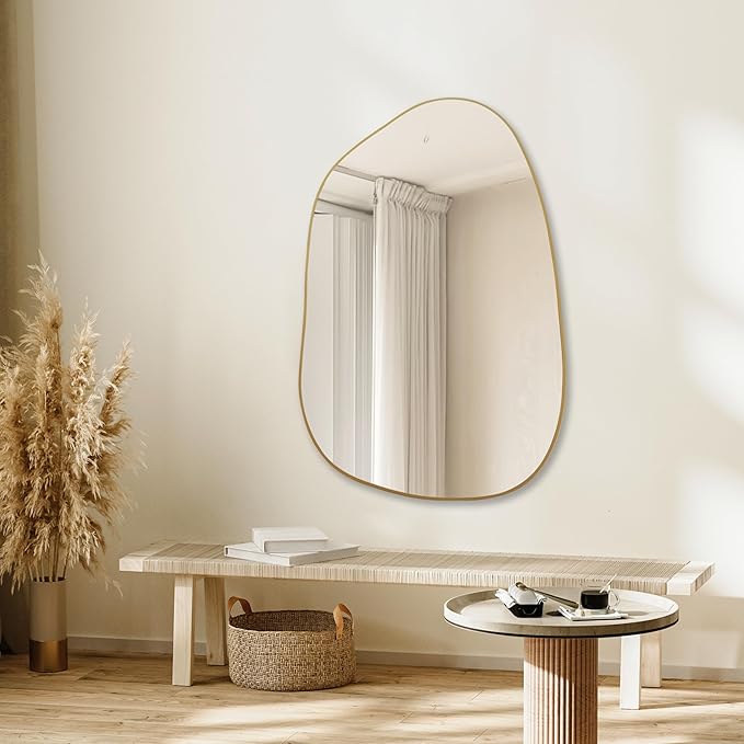 PERFNIQUE Irregular Asymmetrical Wall Mirror Decorative Modern Wall Mounted 40"x26", Gold