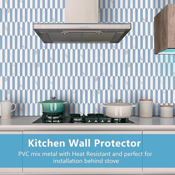 Vamos Tile Peel and Stick Backsplash Seamless Tile,10-Sheets Stick on Backsplash for Kitchen and Bathroom,Light Blue and Statury White PVC Self Adhesive Mosaic Tiles