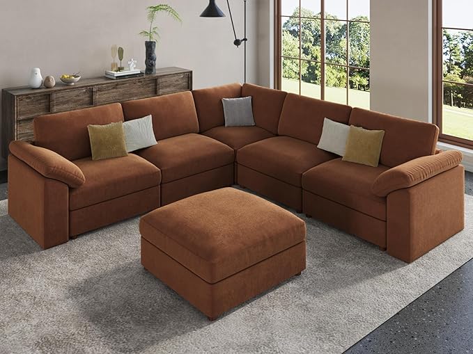 EASE MOOSE Oversized Sectional Modular Sofa，Large L Shape Sectional Couch Wide Deep Brown Modular Sofa Couch