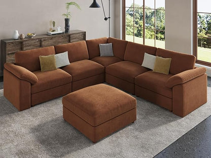 EASE MOOSE Oversized Sectional Modular Sofa，Large L Shape Sectional Couch Wide Deep Brown Modular Sofa Couch