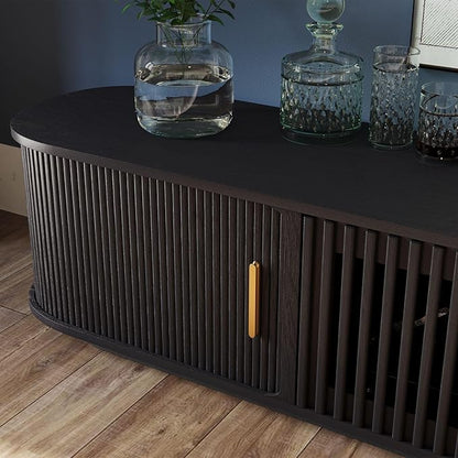 POVISON Fully-Assembled Mid-Century Modern Tambour Door TV Stand, Wood TV Console, Entertainment Center with Storage for 70 inch TV, Media Console for Living Room