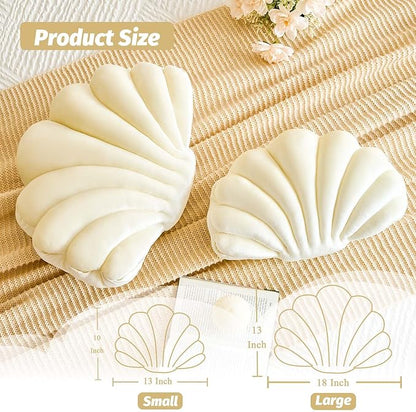 Cream Seashell Throw Pillows, Shell Shaped Throw Pillows, 18 Inch Soft Velvet Home Decorative Pillow Plush Cushion for Bed Couch Living Room Decor Accent Throw Pillow