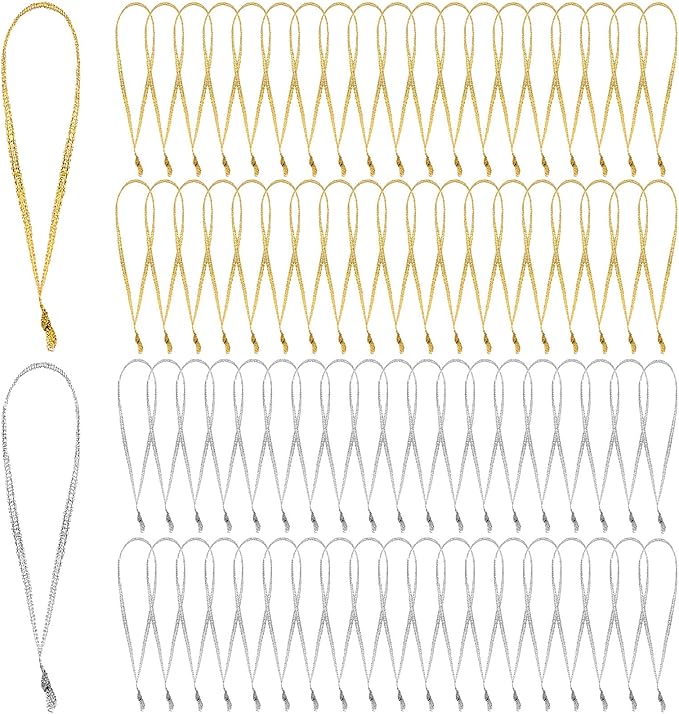 JUNEBRUSHS 300Pcs Christmas Ornament Ribbon Hangers, Hand Tied Christmas Ornament String Ties Loops Thin Ribbon for Ornaments Christmas Tree Hanging Decoration Gold Silver