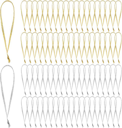 JUNEBRUSHS 300Pcs Christmas Ornament Ribbon Hangers, Hand Tied Christmas Ornament String Ties Loops Thin Ribbon for Ornaments Christmas Tree Hanging Decoration Gold Silver