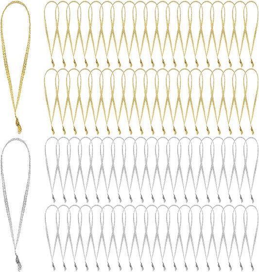 JUNEBRUSHS 300Pcs Christmas Ornament Ribbon Hangers, Hand Tied Christmas Ornament String Ties Loops Thin Ribbon for Ornaments Christmas Tree Hanging Decoration Gold Silver