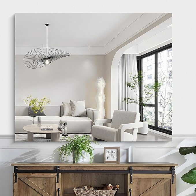 KOCUUY Large Frameless Mirror,40x48 Inch Square Bathroom Vanity Mirror for Over Sink, Upgraded Shatterproof Unframed Design for Bedroom, Living Room, Entryway