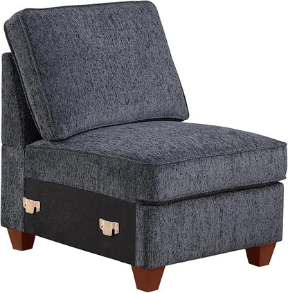 Sectional Sofa L Shaped Chenille Upholstered 7 Seat Sofa, Dark Gray