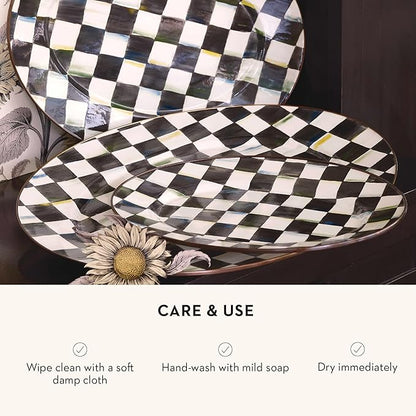 MACKENZIE-CHILDS Enamel Oval Platter, Serving Plate for Entertaining, Medium, Black-and-White Courtly Check