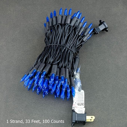 YULETIME Blue LED Christmas Lights with Black Wire, 33 ft 100 Count UL Certified Commercial Grade Halloween String Light Set (Blue - Black Wire)