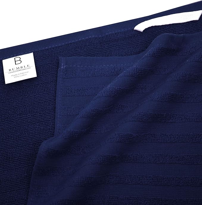 Premium Kitchen Towels 6 Pack Large Cotton Flat Terry Absorbent Tea Towels with Hanging Loop Navy Blue Striped 20x28