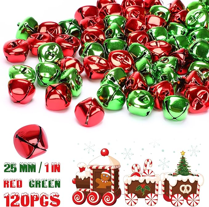 Augshy Jingle Bells for Crafts,120 Pcs 1 Inch Christmas Jingle Bells,Bulk Sound Craft Bells for Christmas Home Festival Decorations DIY Project