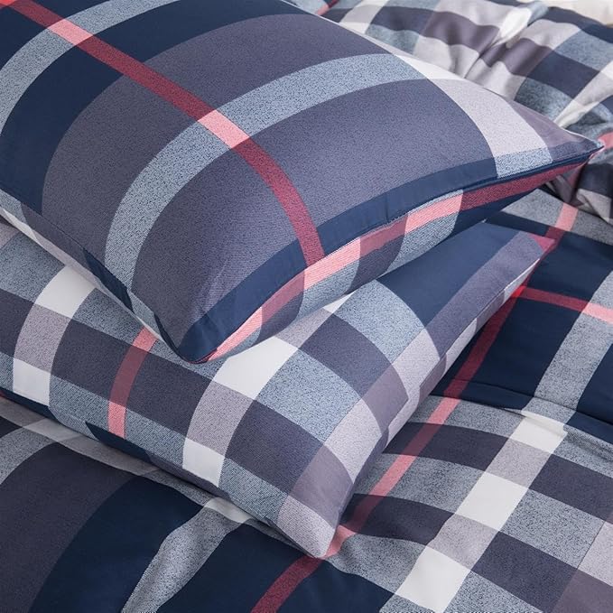 CLOTHKNOW Blue Plaid Twin/Twin XL Comforter Set Tartan Bedding Comforter Sets All Season Geometric Grid Comforters Buffalo Comforter with 2 x Pillow Cases